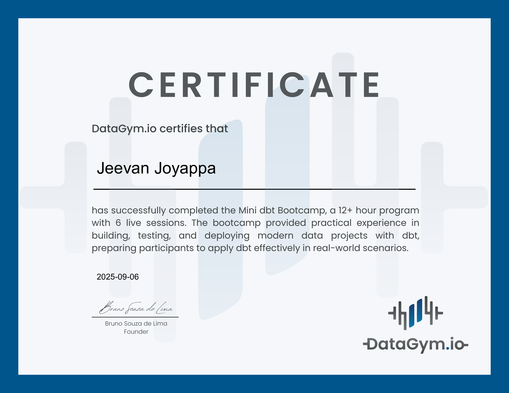 Jeevan Joyappa - DataGym.io Mini dbt Bootcamp Certification
