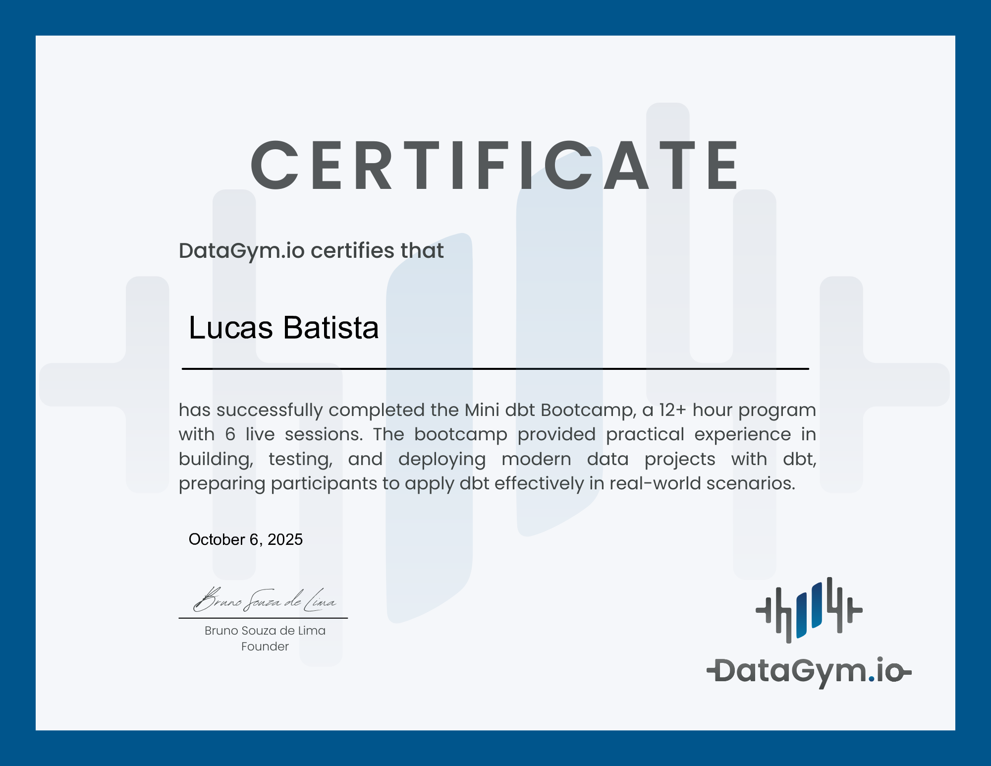 Lucas Batista - DataGym.io Mini dbt Bootcamp Certification
