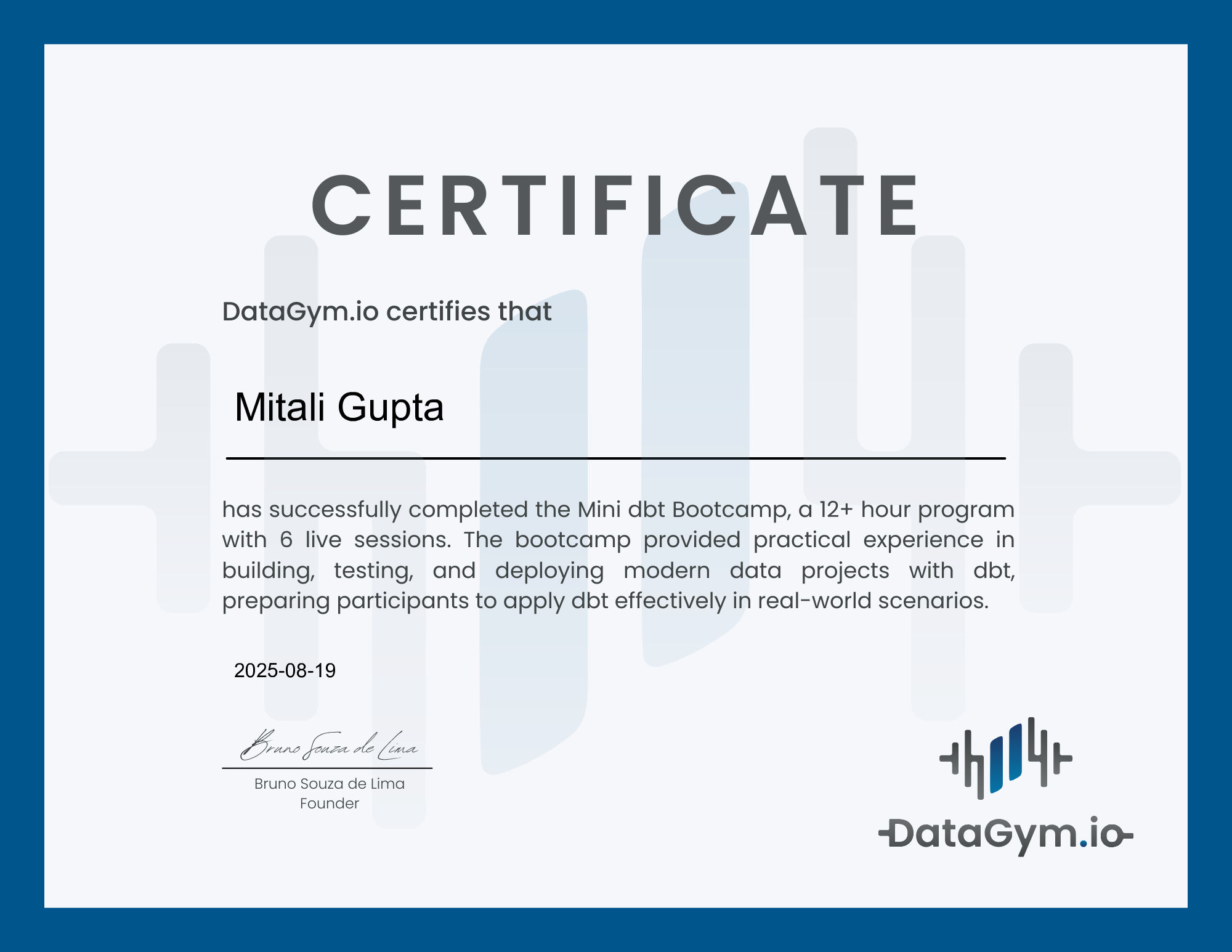 Mitali Gupta - DataGym.io Mini dbt Bootcamp Certification